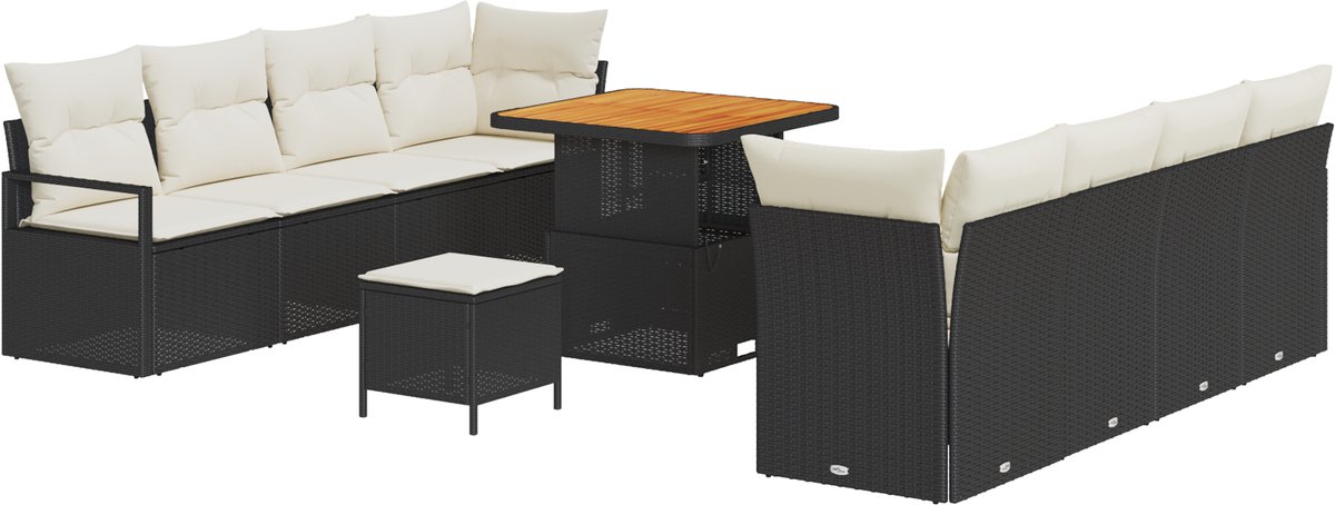 vidaXL - Tuinbank - Set - met - kussen - 11 - pcs - Zwart - poly - rattan