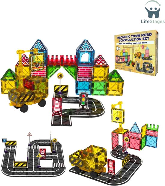 Magnetische bouwtegels wegblokken, autolaadkraan kraan, set voor Magnetische bouwtegels wegblokken, autolaadkraan kraan, set voor