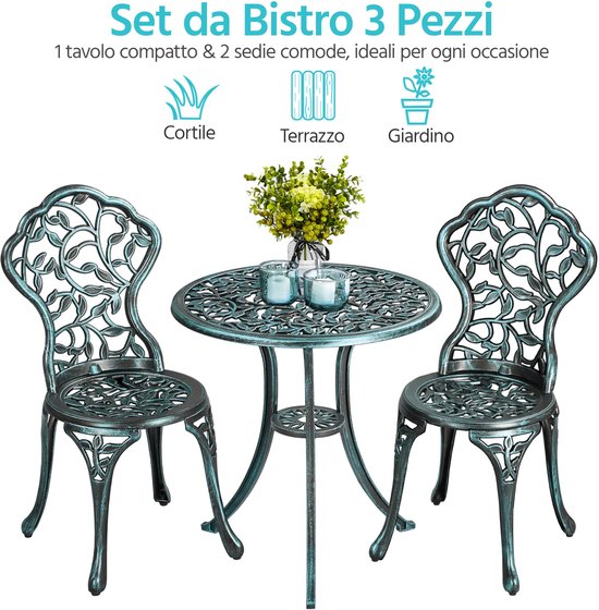 GOPLUS 3-delige tuinmeubelset, bistroset met 2 tuinstoelen en bijzettafel, balkonmeubel, terrasmeubels, zitgroep, zitmeubel, outdoor, voor tuin, binnenplaats, veranda, terras (zwart
