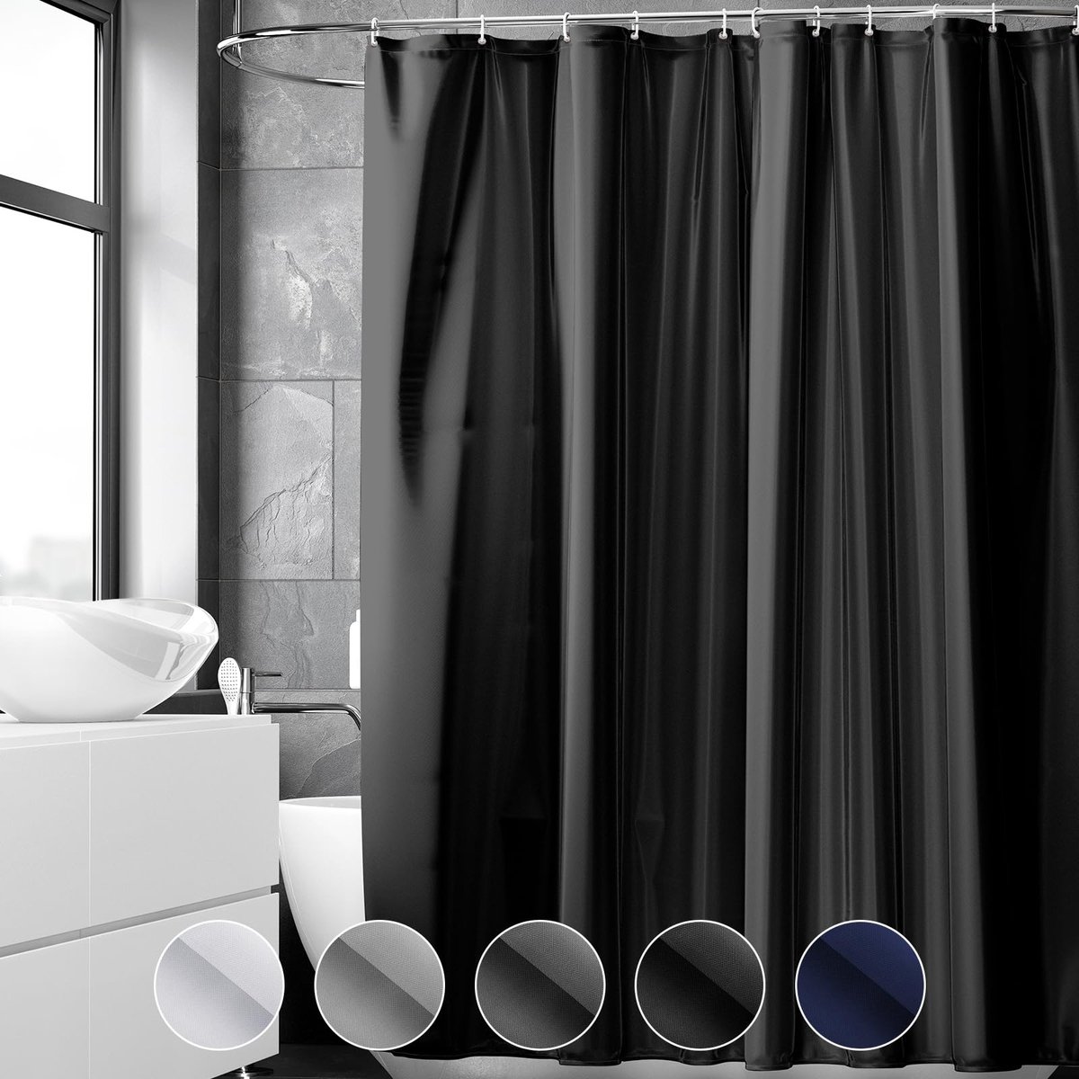 Ibenzoa® Schimmelwerende PVC Douchegordijn - Zwart, 240 x 200 cm