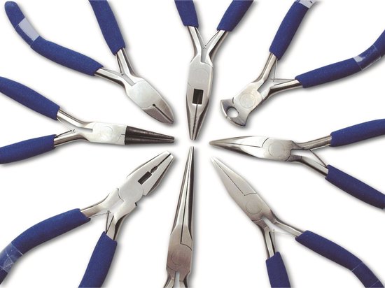 Bruder Mannesmann Tangen set 8-delig in etui - antislip greep - geslepen kop - 10 tot 14,5 cm