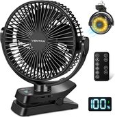VENTRA® Draadloze Ventilator – Ventilator – Tafelventilator – Handventilator - Mini Ventilator - 5 Windsnelheden - LED Verlichting - 12000 mAh - 28,6 x 24,4cm