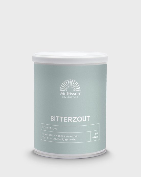 Mattisson Bitterzout: Epsom zout, 275 gram in een mintgroene pot.