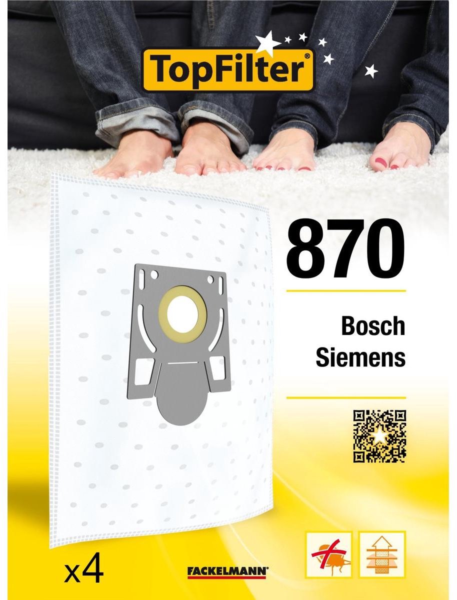 Set van 4 pakketten van 4 stofzuigerzakken 64870 voor Bosch en Siemens TopFilter Premium
