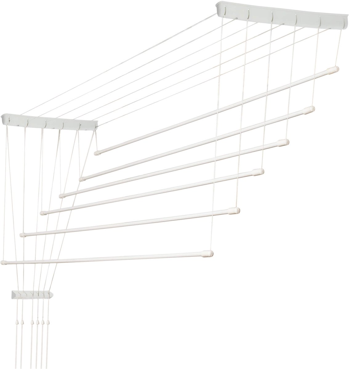KADAX Plafondwasdroger, wasdroger voor het plafond 6, wanddroger met polyethyleen beklede stalen spijlen, plafonddroger, draagvermogen 12 kg (6 x 150 / wit)