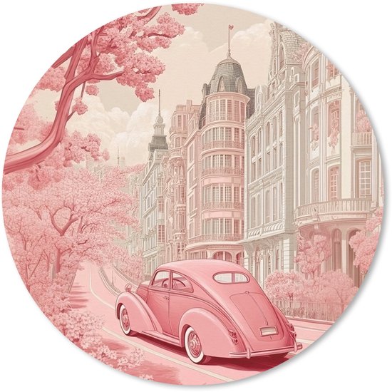 Muismat rond 20x20 cm - Mousepad City - Car - Pink - Ronde muismatten