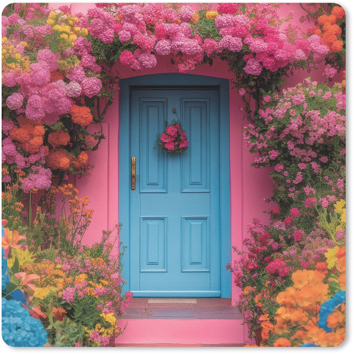 Muismat 30x30 cm - Mousepad Bloemen - Deur - Roze - Muismatten