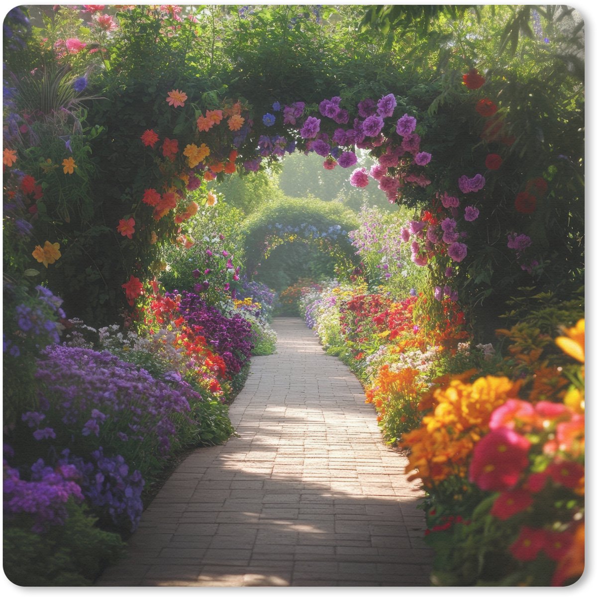 Muismat 30x30 cm - Mousepad Doorkijk - Pad - Bloemen - Struik - Kleurrijk - Muismatten