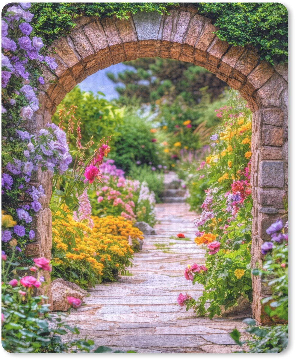 Muismat 19x23 cm - Mousepad Doorkijk - Bloemen - Pad - Natuur - Muismatten