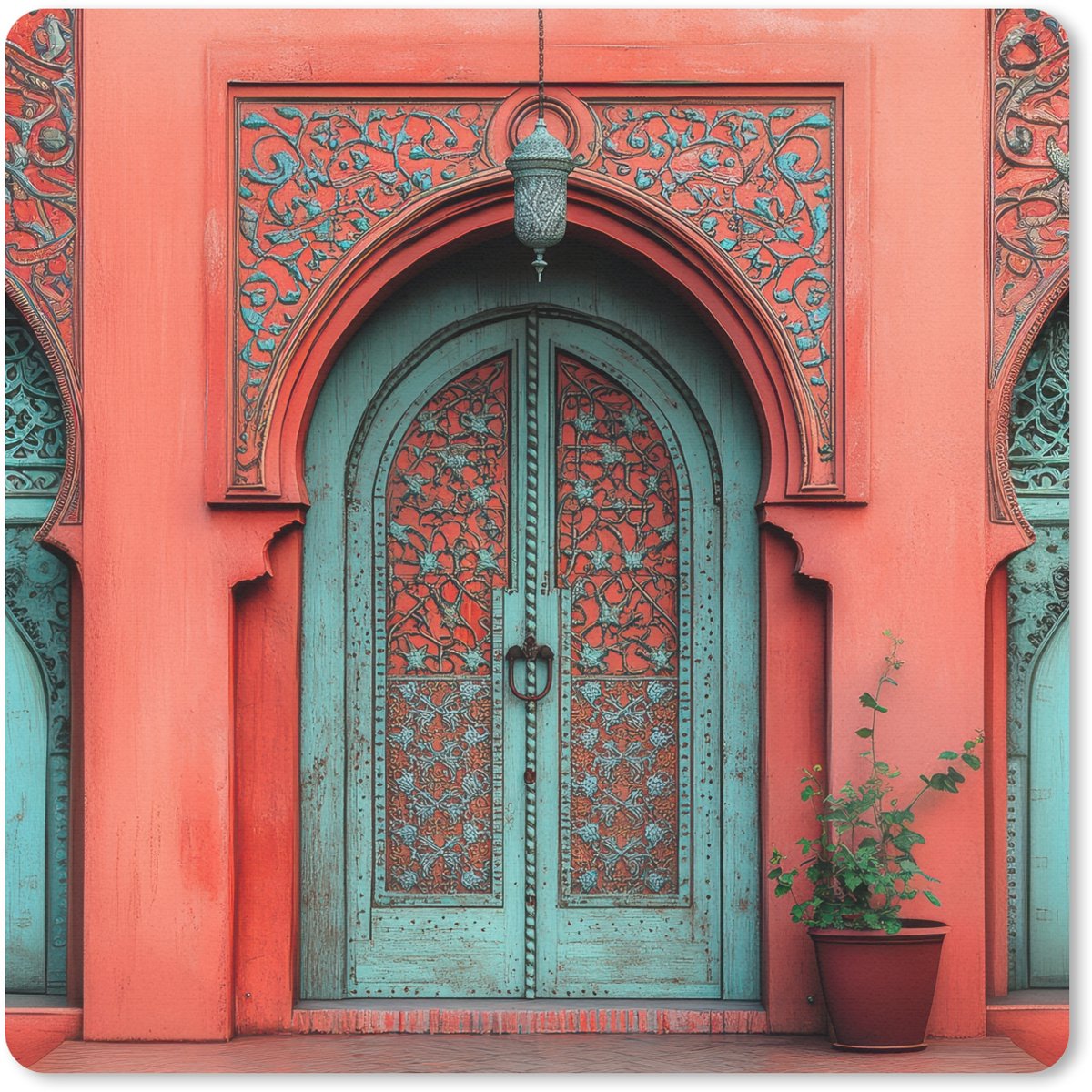 Muismat 30x30 cm - Mousepad Lantaarn - Deur - Turquoise - Muismatten