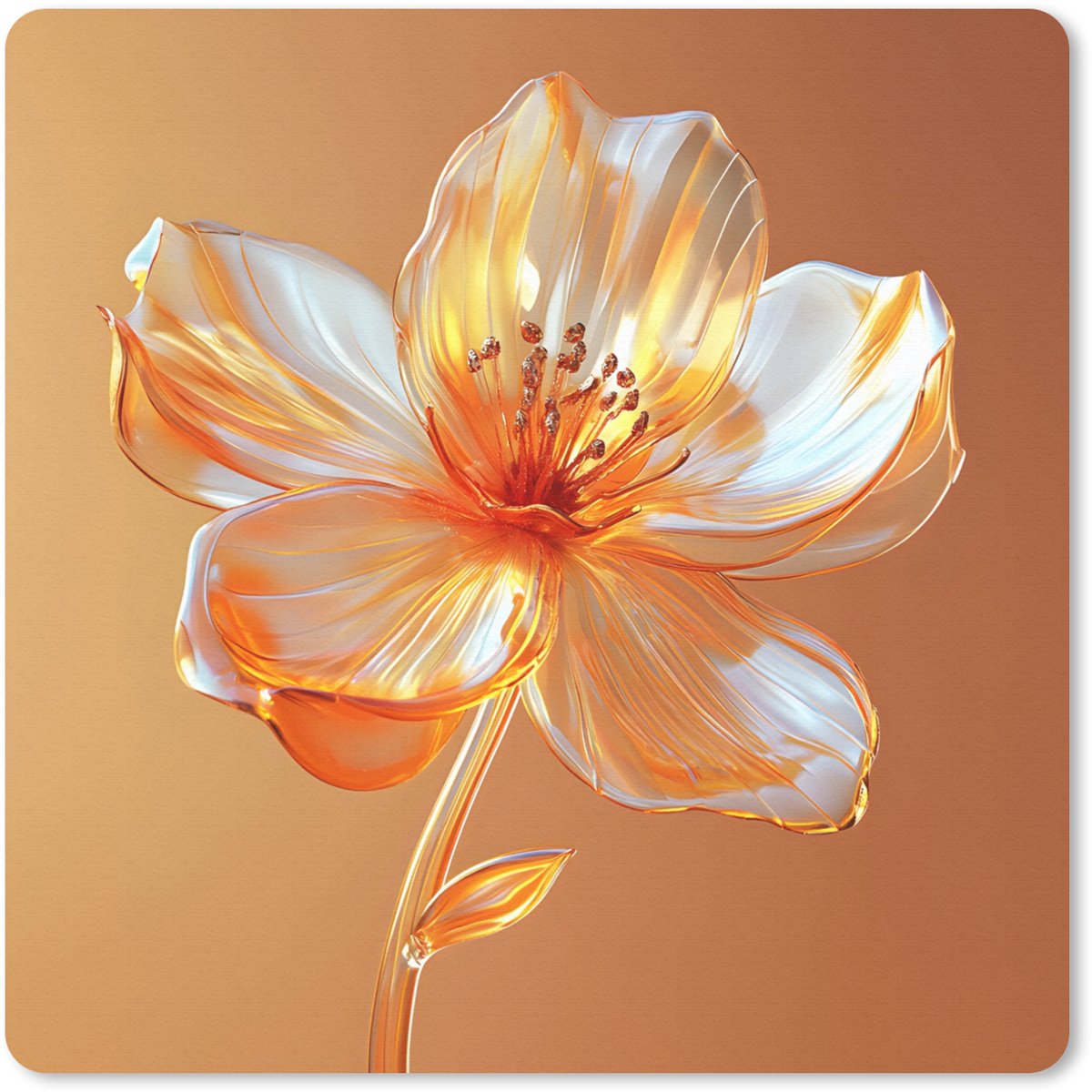 Muismat 30x30 cm - Mousepad Glazen - Bloem - Oranje - Muismatten