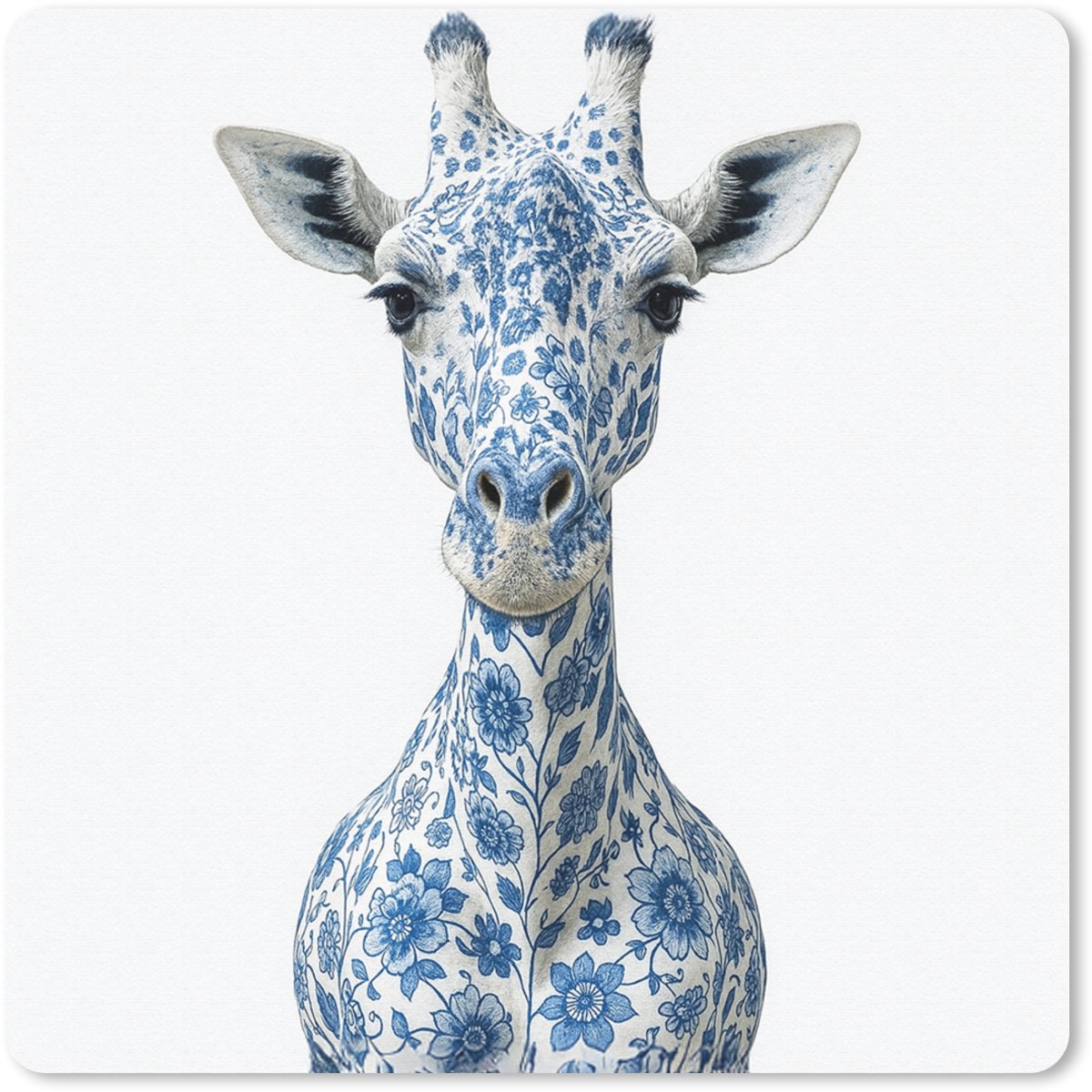 Muismat 20x20 cm - Mousepad Giraffe - Delfts blauw - Dieren - Minimalistisch - Muismatten