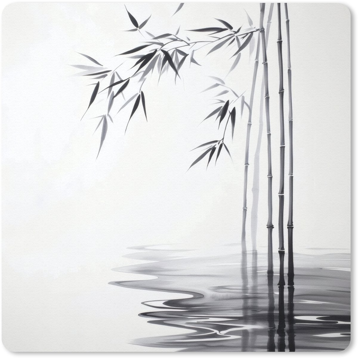 Muismat 30x30 cm - Mousepad Bamboestammen - Water - Minimalistisch - Wit - Muismatten