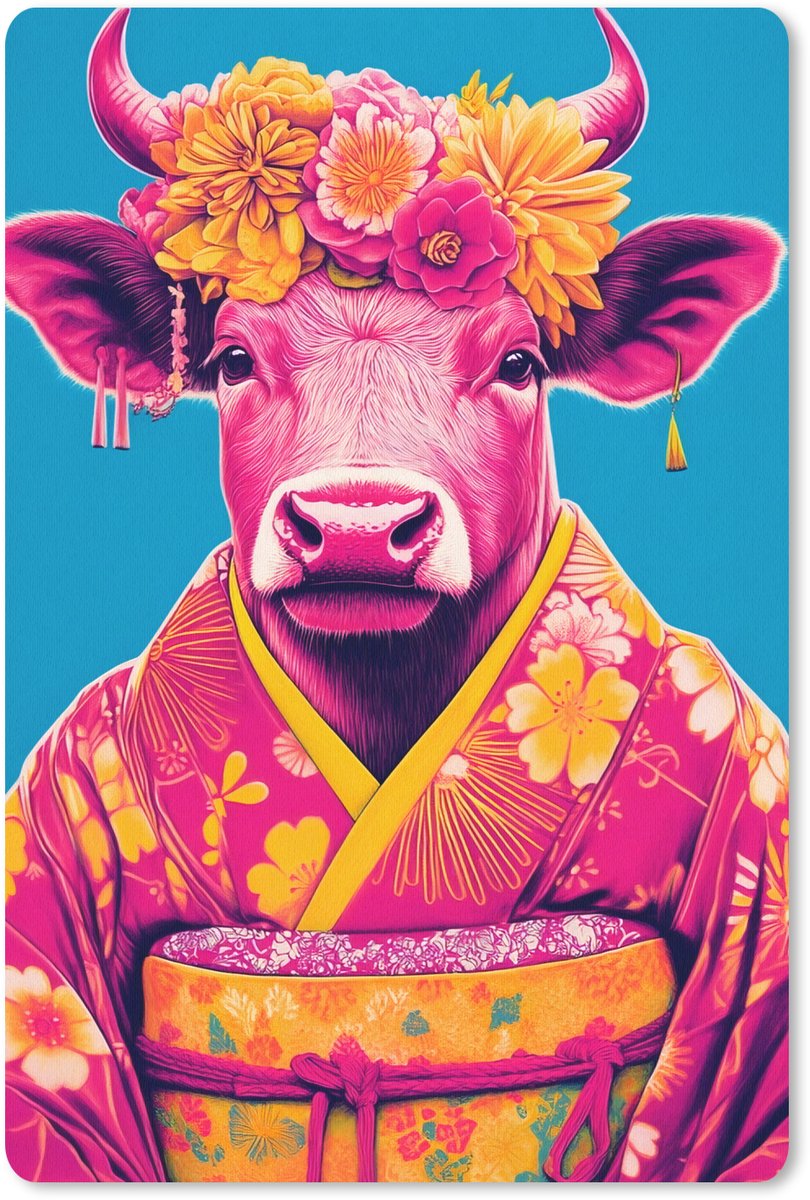Muismat 18x27 cm - Mousepad Koe - Bloemenkrans - Oorhangers - Kimono - Muismatten