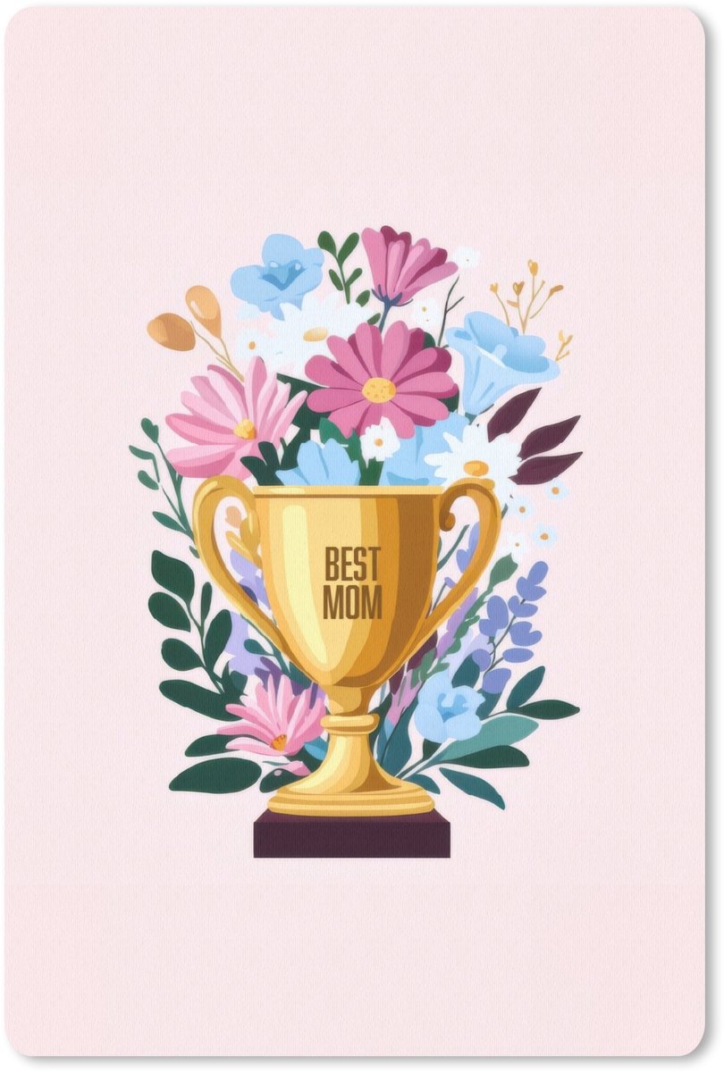Muismat 18x27 cm - Mousepad Trofee - Best Mom - Bloemen - Kleurrijk - Muismatten