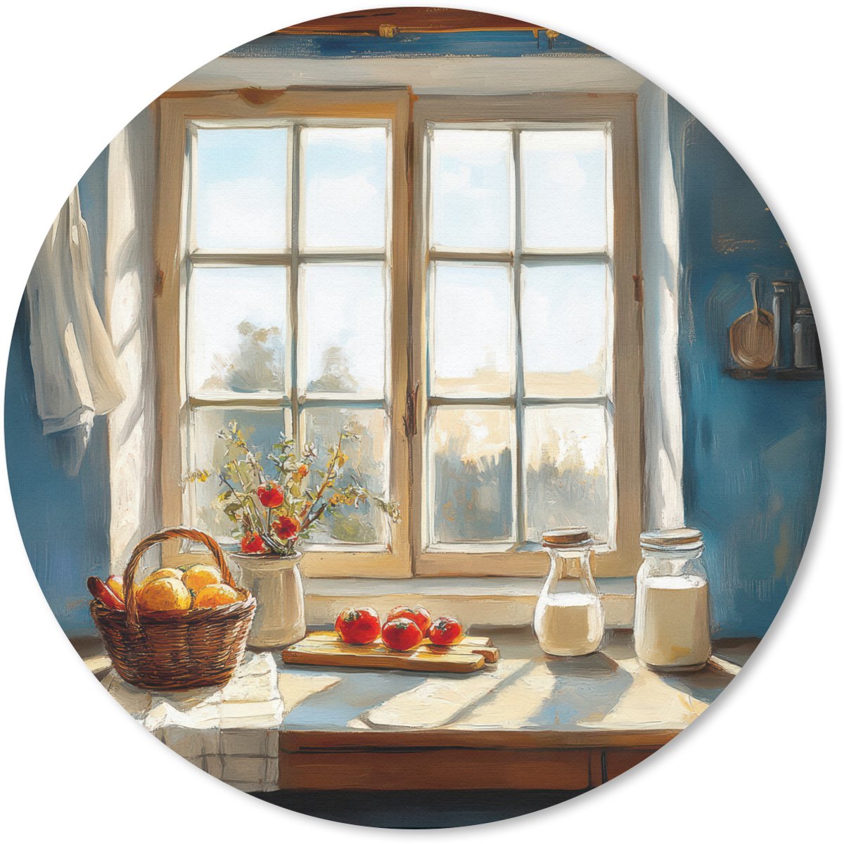Muismat rond 30x30 cm - Mousepad Stilleven - Keuken - Doorkijk - Vintage - Ronde muismatten