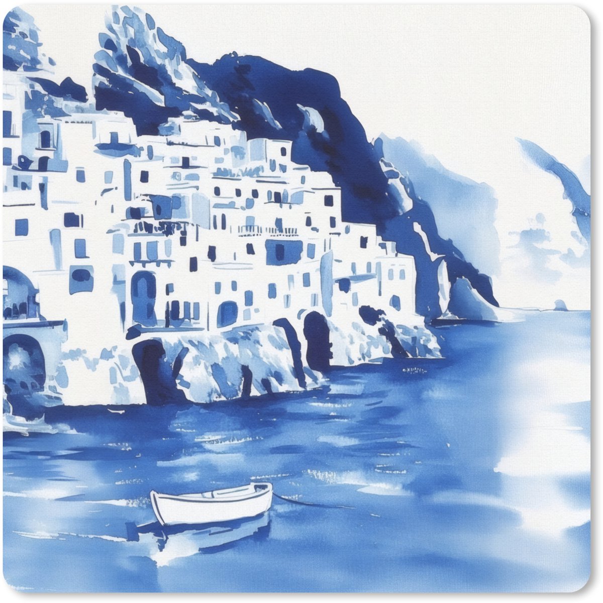 Muismat 30x30 cm - Mousepad Dorp - Rotswand - Roeiboot - Water - Muismatten