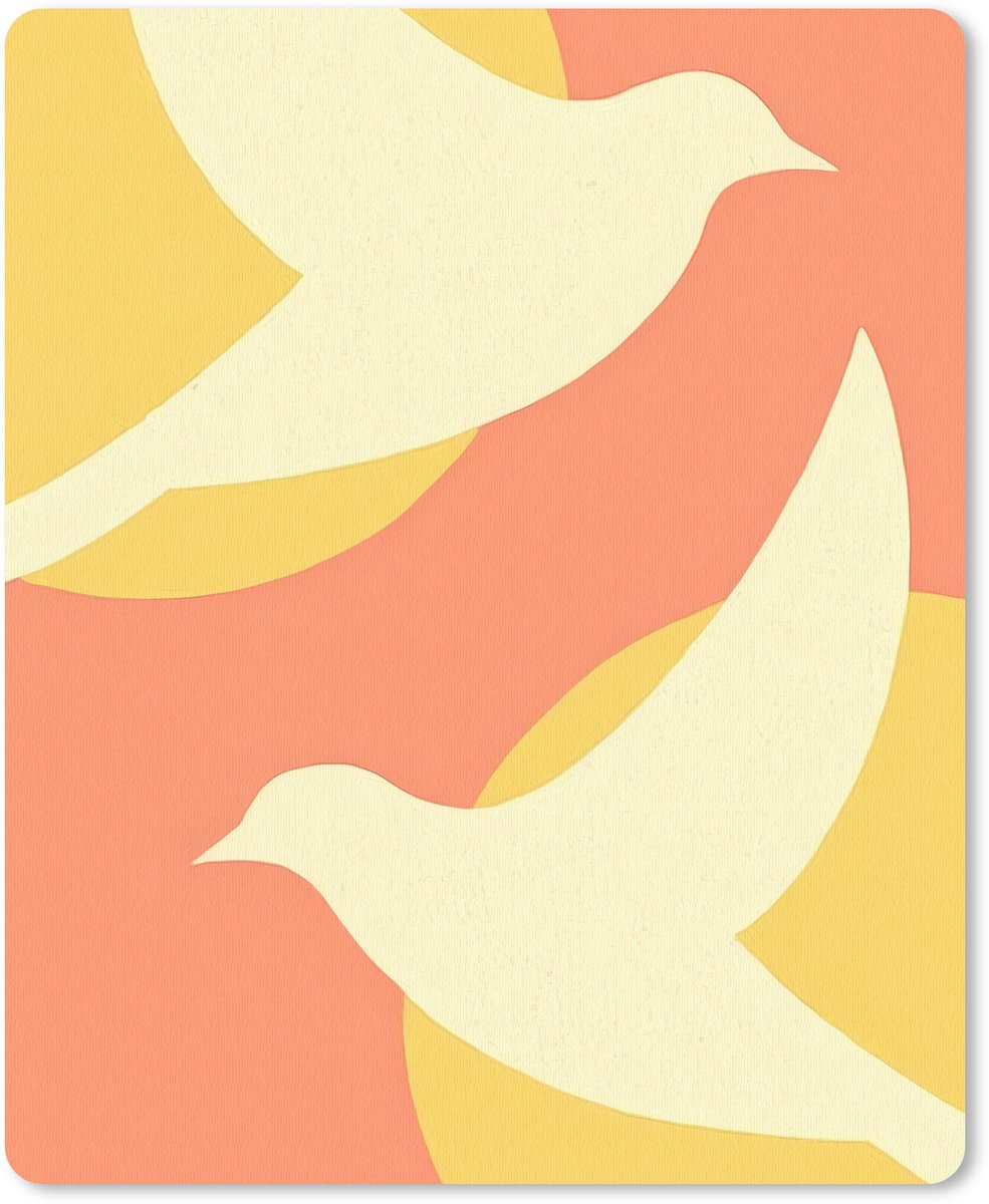 Muismat 19x23 cm - Mousepad Vogels - Cirkels - Geel - Muismatten