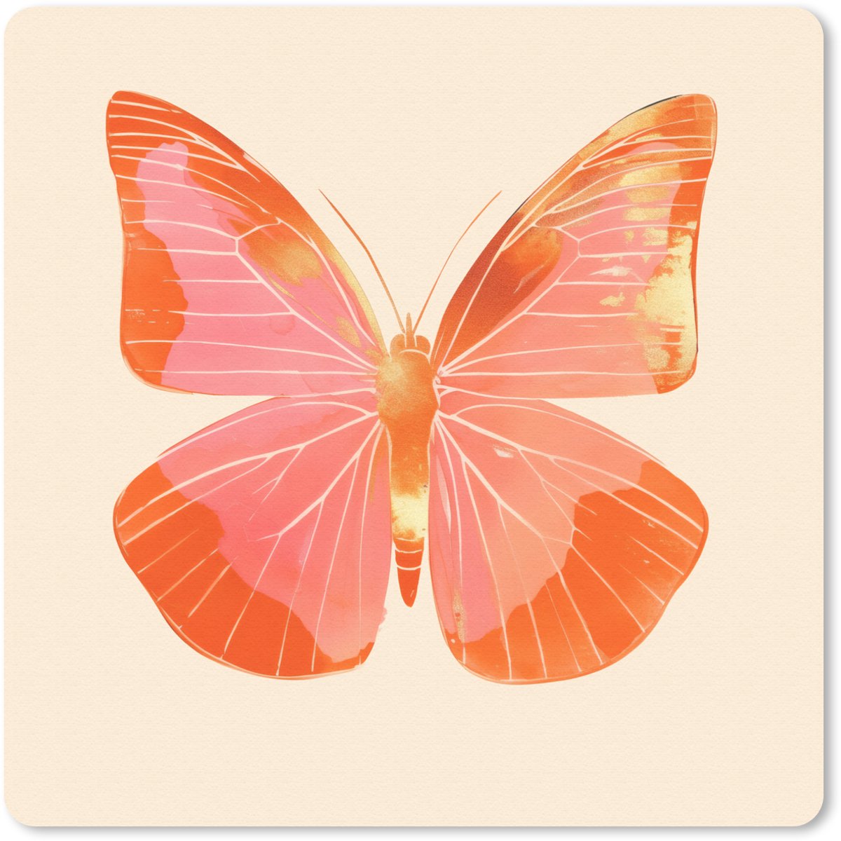 Muismat 20x20 cm - Mousepad Vlinder - Minimalistisch - Roze - Muismatten