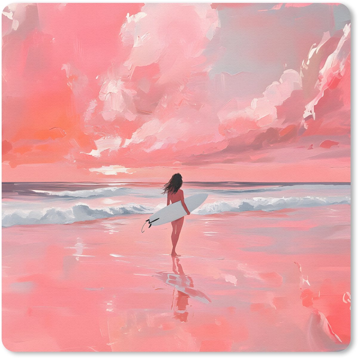 Muismat 30x30 cm - Mousepad Roze - Surfen - Zee - Muismatten