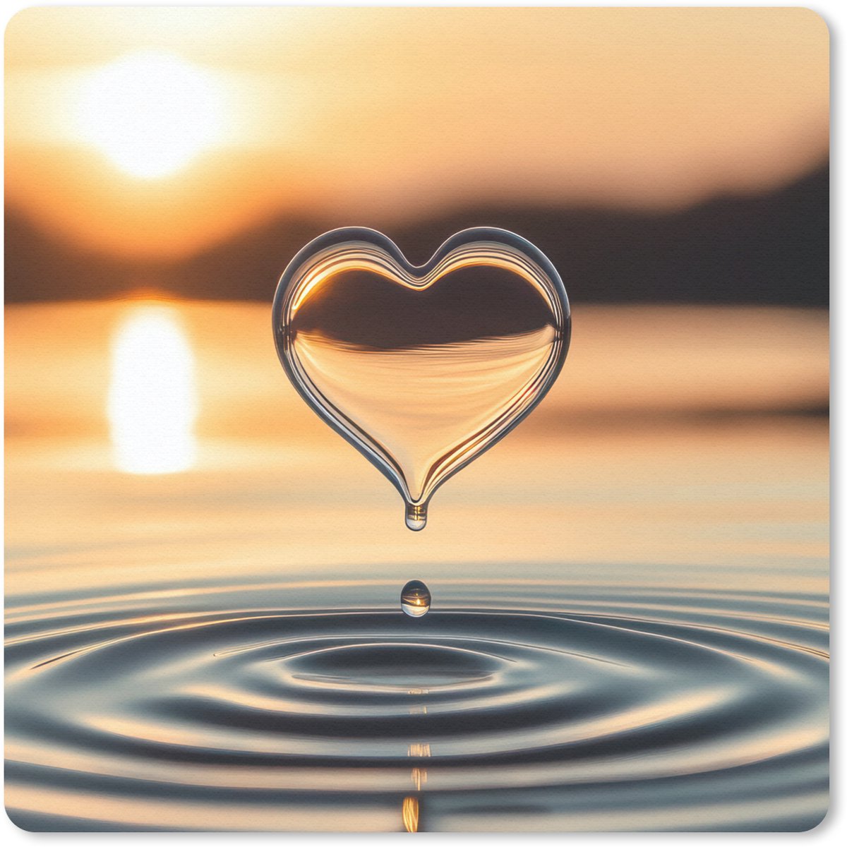 Muismat 30x30 cm - Mousepad Hart - Water - Zonsondergang - Natuur - Zen - Muismatten