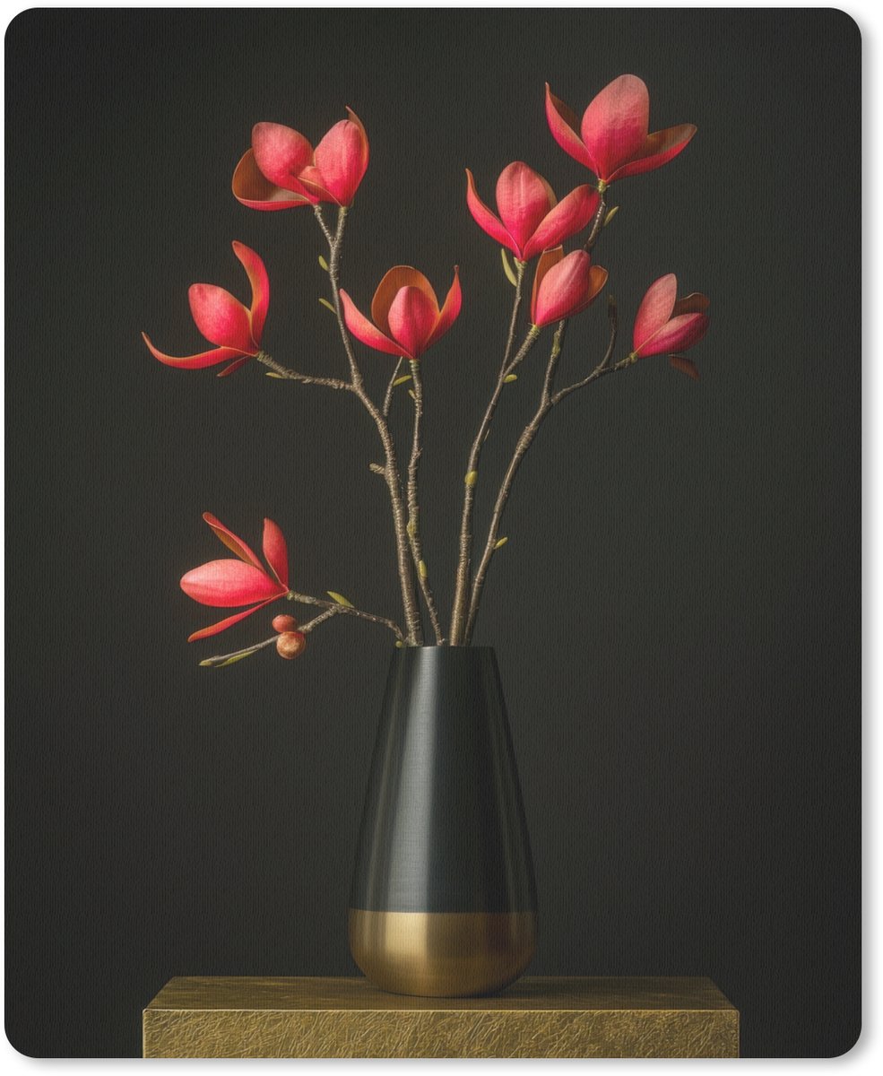 Muismat 19x23 cm - Mousepad Rode - Bloemen - Vaas - Muismatten
