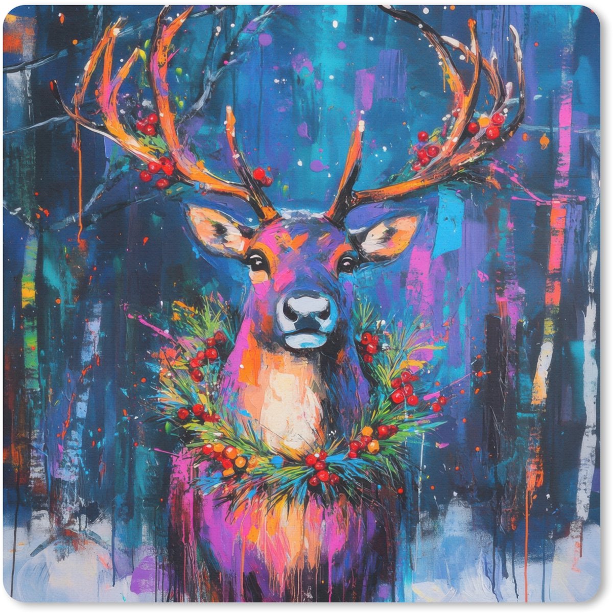 Muismat 20x20 cm - Mousepad Rendier - Krans - Sprookjesachtig - Blauw - Muismatten
