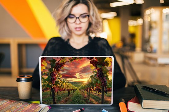 Laptop sticker - 13.3 inch - Wijngaard - Druiven - Zonsondergang - 31x22,5cm - Laptopstickers - Laptop skin - Cover