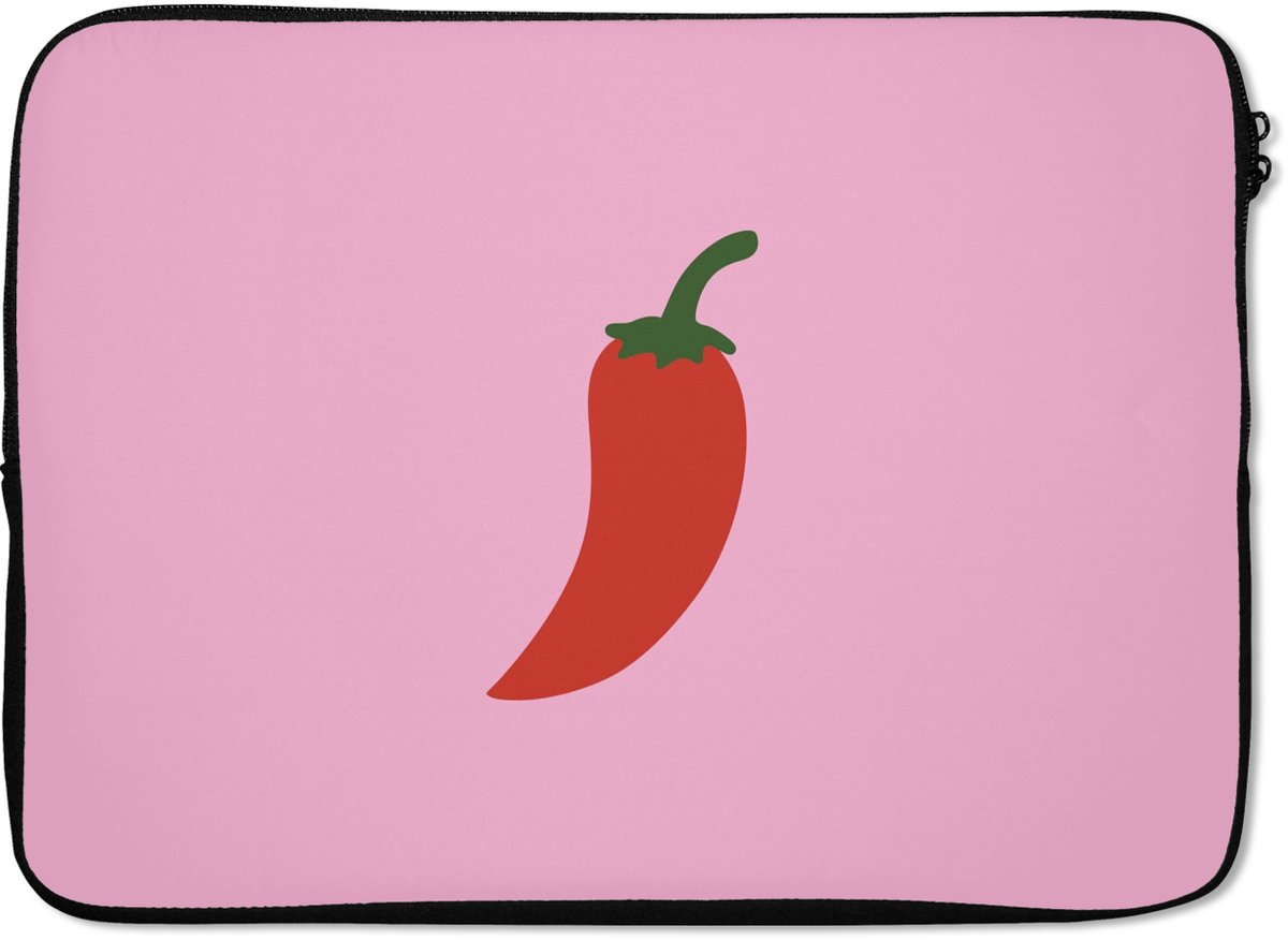 Laptophoes 14 inch - Peper - Rood - Illustratie - Laptop sleeve - Binnenmaat 33x23 cm - Zwarte achterkant