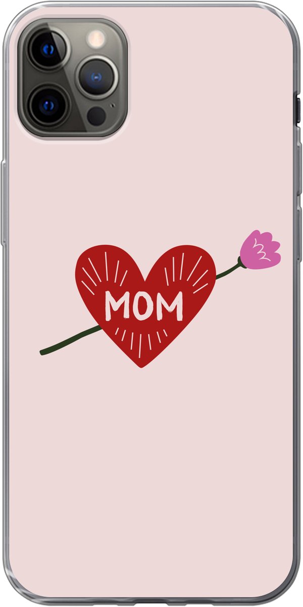 Telefoonhoesje Geschikt voor iPhone 12 Pro Max hoesje - Hart - Rood - Bloem - Moeder - Siliconen Telefoonhoesje Telefoonhoesje