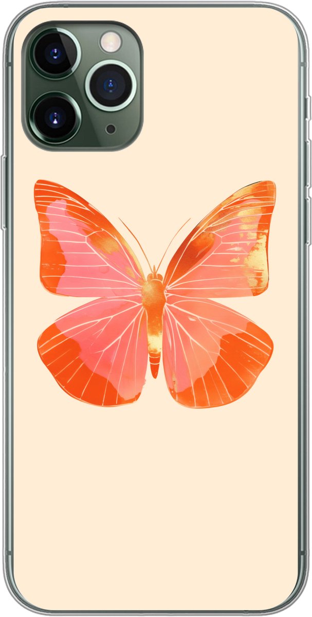 Telefoonhoesje Geschikt voor iPhone 11 Pro hoesje - Vlinder - Minimalistisch - Roze - Siliconen Telefoonhoesje Telefoonhoesje
