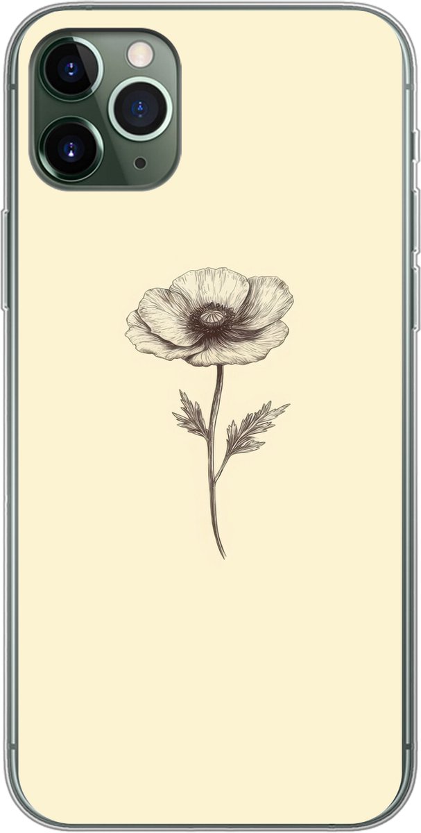 Telefoonhoesje Geschikt voor iPhone 11 Pro Max hoesje - Klaproos - Illustratie - Zwart - Siliconen Telefoonhoesje Telefoonhoesje