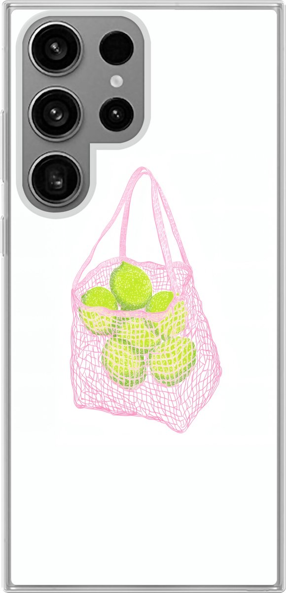 Telefoonhoesje Geschikt voor Samsung Galaxy S23 Ultra hoesje - Netzakje - Roze - Illustratie - Limoenen - Siliconen Telefoonhoesje Telefoonhoesje