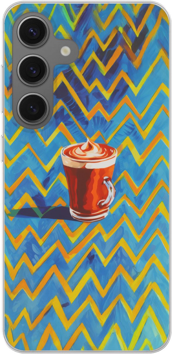 Telefoonhoesje Geschikt voor Samsung Galaxy S25 hoesje - Mok - Koffie - Zigzag - Slagroom - Siliconen Telefoonhoesje Telefoonhoesje