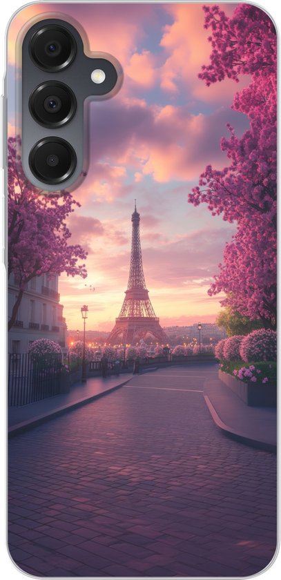 Coque de téléphone compatible avec Samsung Galaxy A16 5G - Tour Eiffel - Paris - Rose - Coque en Siliconen
