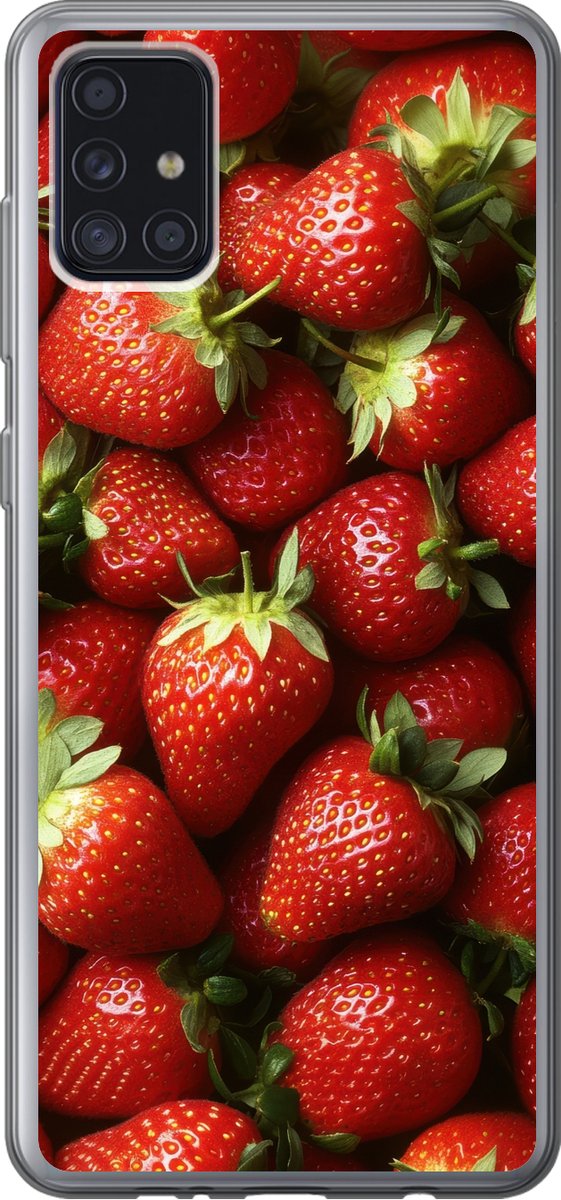Telefoonhoesje Geschikt voor Samsung Galaxy A52 5G hoesje - Aardbei - Fruit - Rood - Siliconen Telefoonhoesje Telefoonhoesje