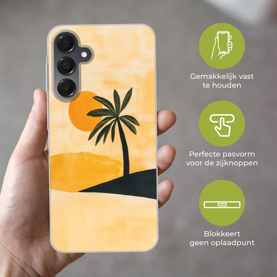Coque de téléphone compatible avec Samsung Galaxy A16 5G - Illustration - Palmier - Soleil - Collines - Coque en Siliconen