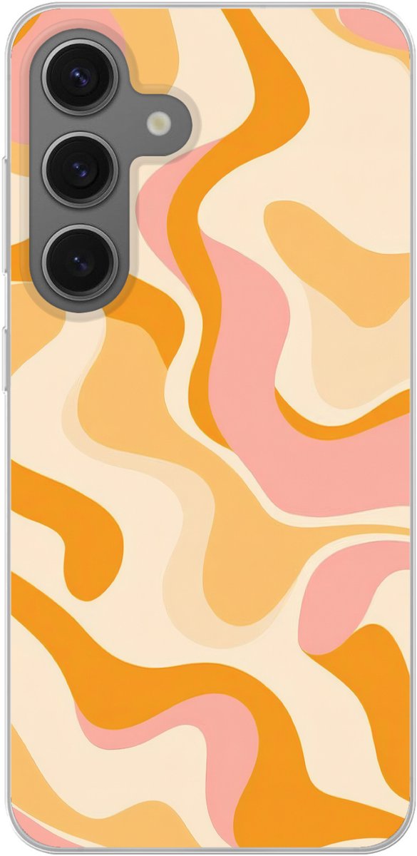 Telefoonhoesje Geschikt voor Samsung Galaxy S25 hoesje - Abstract - Golvend - Oranje - Siliconen Telefoonhoesje Telefoonhoesje