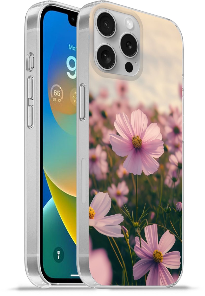 Telefoonhoesje Geschikt voor Apple Iphone 16 Pro Max hoesje - Bloemen - Paars - Wazig - Siliconen Telefoonhoesje Telefoonhoesje