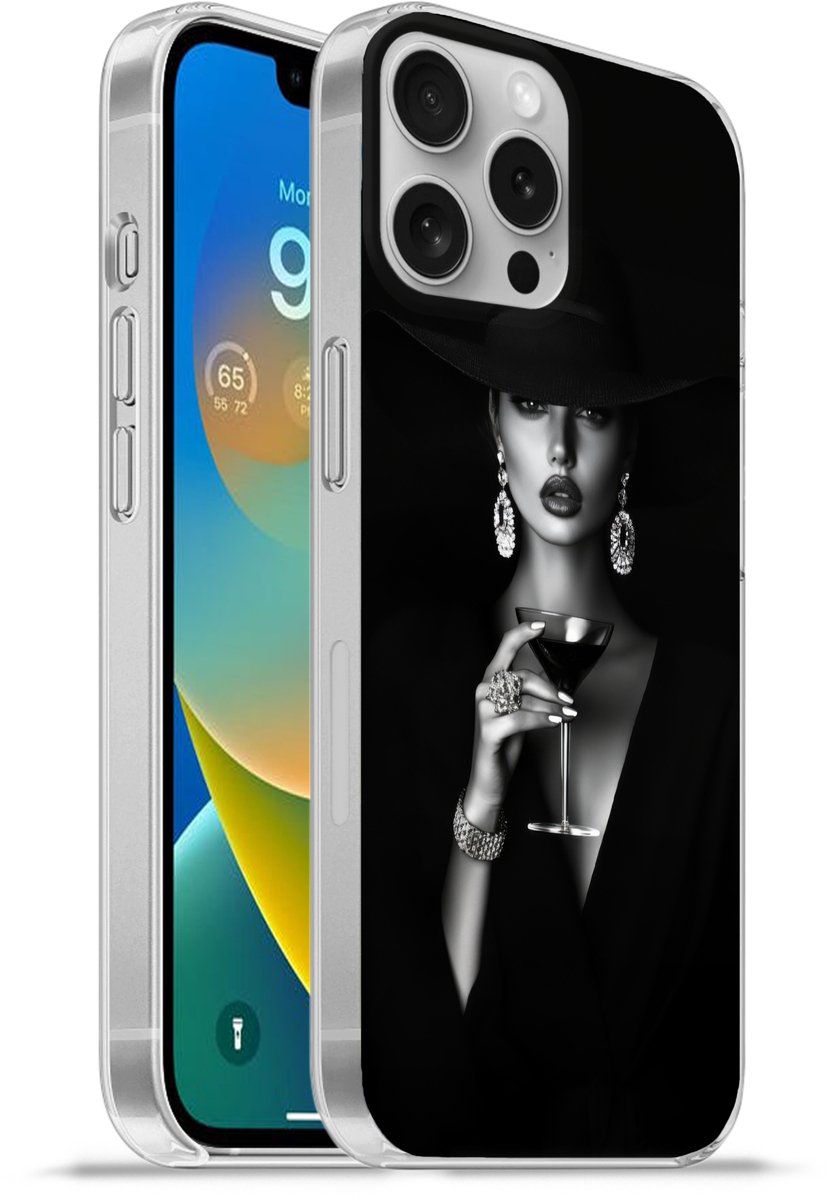 Telefoonhoesje Geschikt voor Apple Iphone 16 Pro Max hoesje - Vrouw - Cocktail - Chic - Siliconen Telefoonhoesje Telefoonhoesje