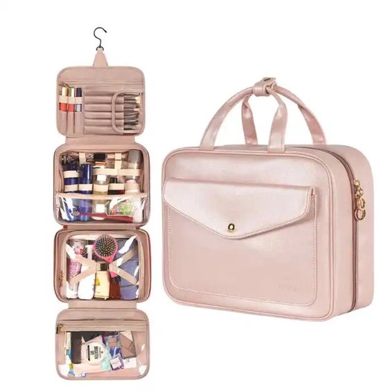 Trousse de toilette de voyage à suspendre avec crochet - Trousse de maquillage - Extra Groot - Valise - Rose poudré
