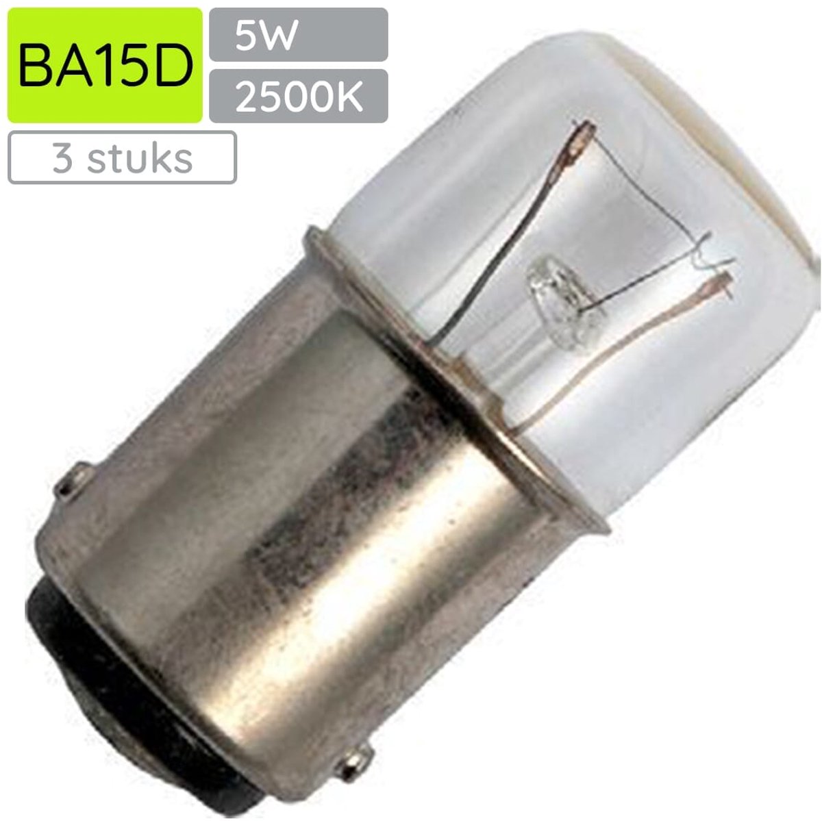 Signaallamp Ba15d 12V 5W - 416 mAh - 3 stuks - T16 Gloeilamp Ø16mm - 35mm - 2500K - Dimbaar