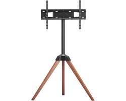 TV-standaard met driepoot voor 1016-1651 mm platte en gebogen TV's tot 45 kg, 18° draaifunctie, draagbare TV-tafel met houten poten voor slaapkamers, woonkamers en studio's