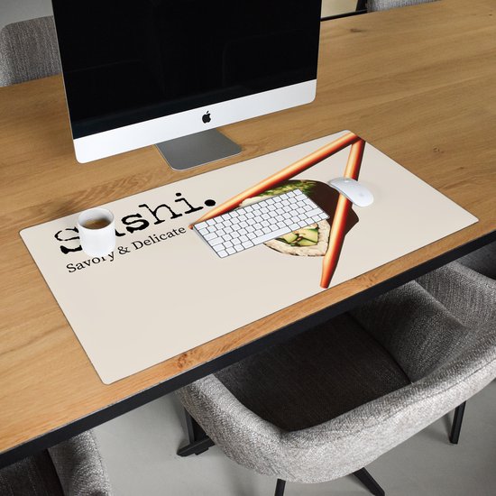 Bureau onderlegger 90x45 cm - Muismat Sushi - Zalm - Rijst - Japans - Bureaumat - Mousepad XXL - Bureau mat - Muismatten groot - Desk organizer - Bureaulegger