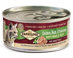 Kattenvoer CARNILOVE - Graanvrij Kip Eend Fazant - 12x100gr Eiwitrijk, Natuurlijke Maaltijd