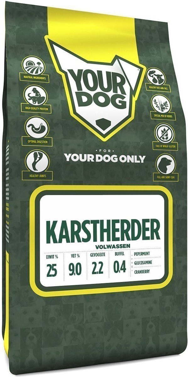 Hondenvoer Yourdog - Karstherder 3kg - Buffel & Kip, Glucosamine, Zonder Kunstmatige Toevoegingen
