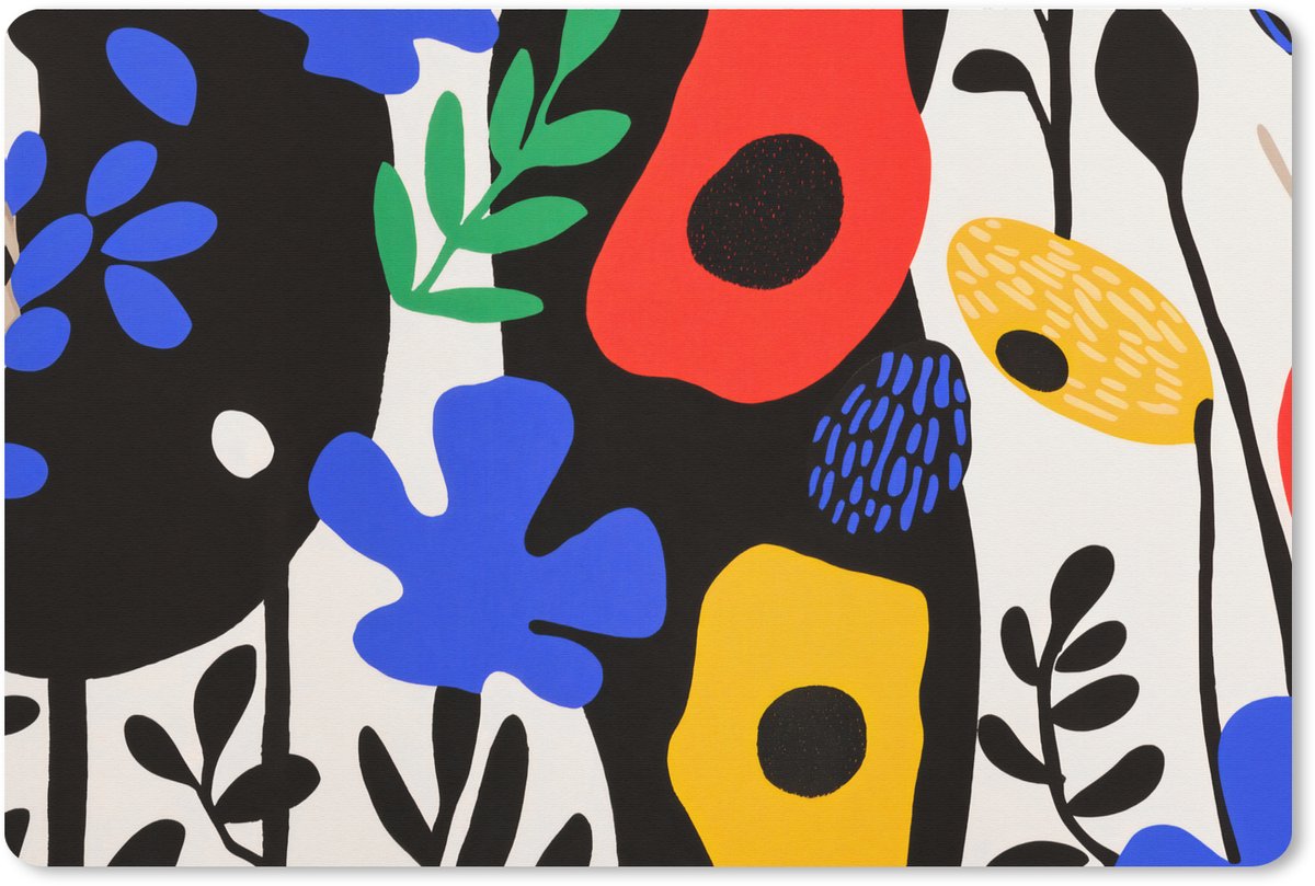 Muismat XXL 90x60 cm - Bureau onderlegger - Bureau mat Bloemen - Bladeren - Abstract - Zwart - Bureaumat - Gaming mousepad xl - Bureaulegger groot - Computer deskmat