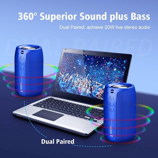Bluetooth speaker donkerblauwt-Supersubwoofer-Bluetooth 5.0-stereo-surroundgeluid-IPX5 waterdicht-Ondersteuning TWS, TF-donkerblauwt van Supersubwoofer — afbeelding 4