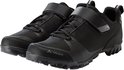 Paire de chaussures de vélo noires avec fermeture velcro et lacets.