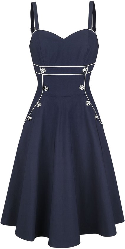 Voodoo Vixen Claudia Nautical Flared Dames Midi-jurk - marineblauw - M